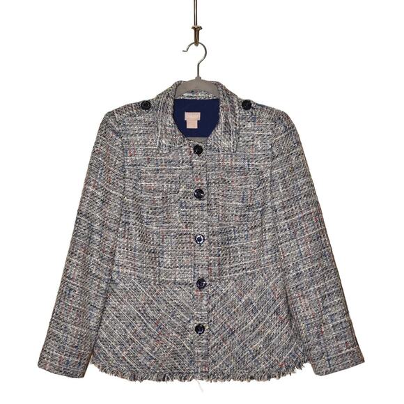 CHICO'S $148 Button-Up Tweed Peplum Jacket Navy Multi Chico's 0 / US Small - Picture 1 of 4